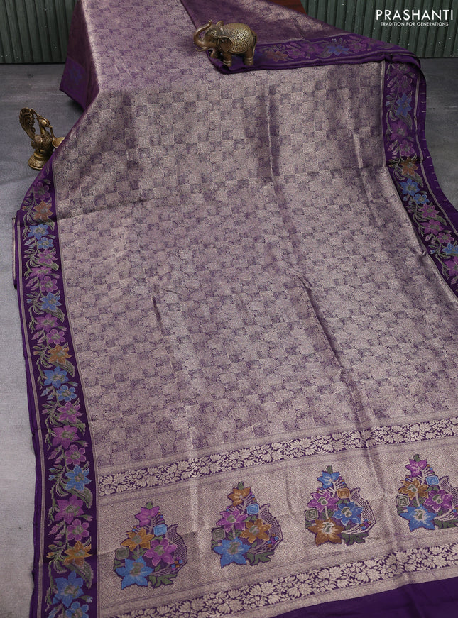 Banarasi silk saree violet with allover brocade weaves and mina border