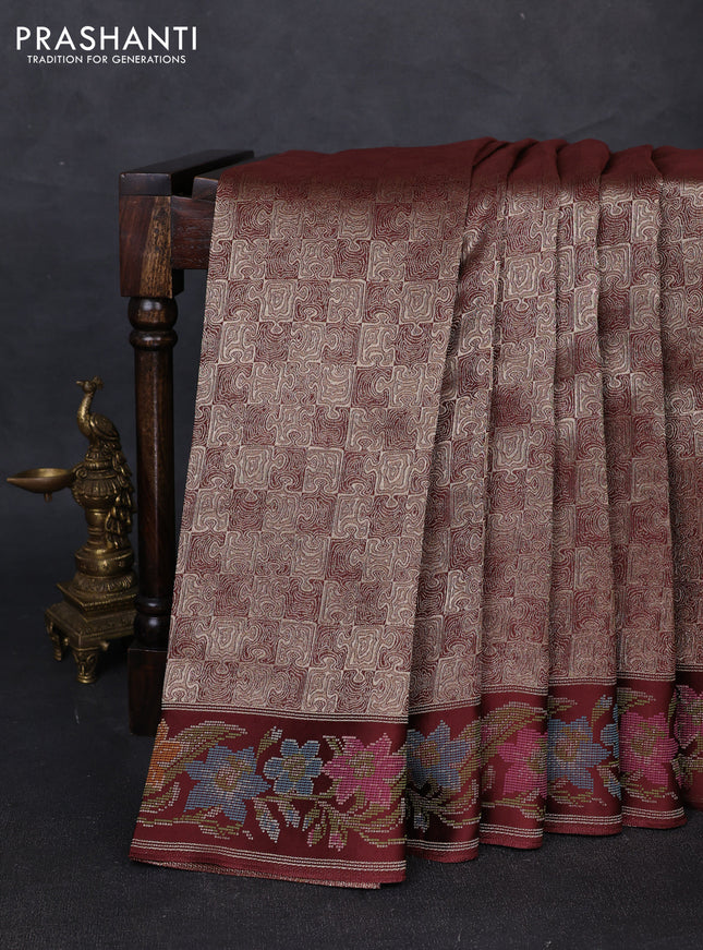 Banarasi silk saree brown with allover brocade weaves and mina border