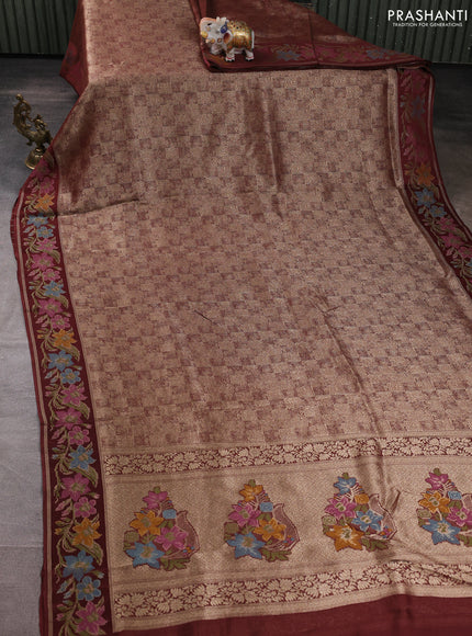 Banarasi silk saree brown with allover brocade weaves and mina border