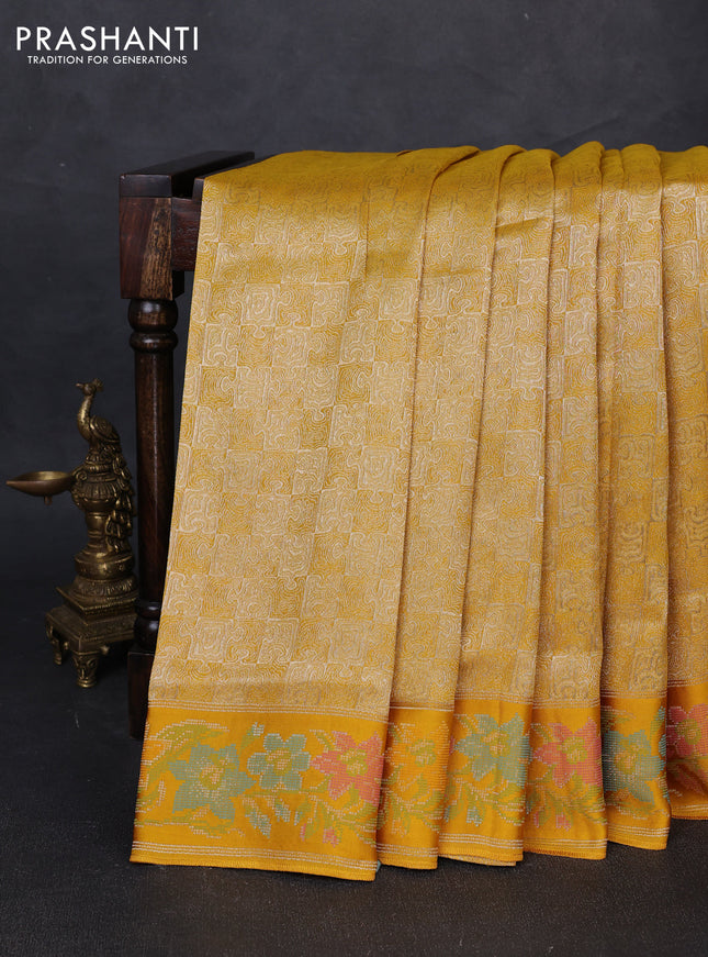 Banarasi silk saree mustard yellow with allover brocade weaves and mina border