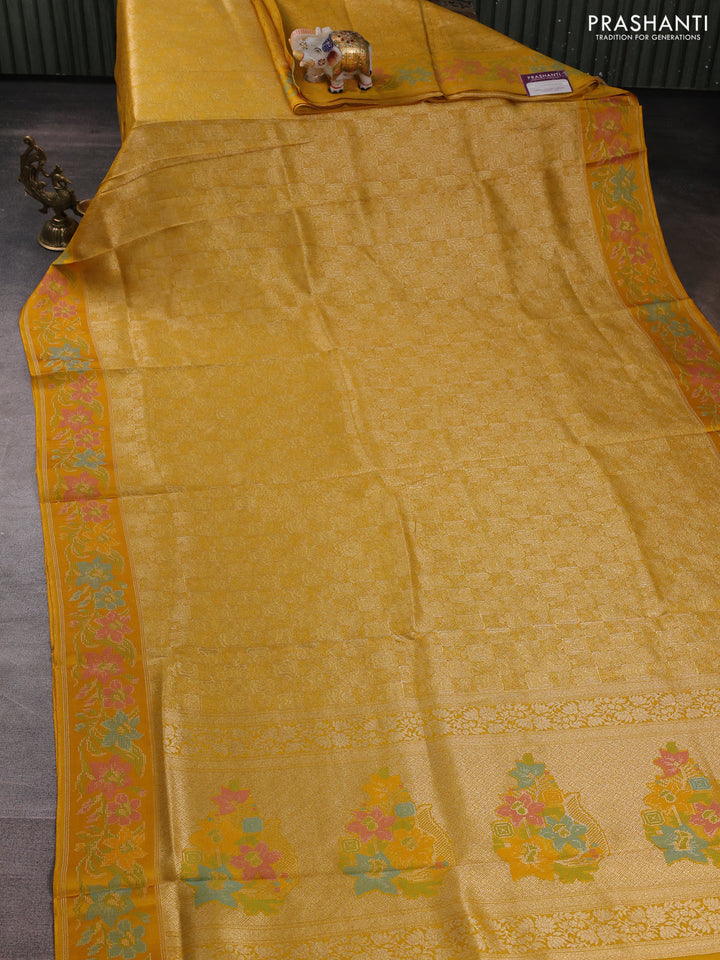 Banarasi silk saree mustard yellow with allover brocade weaves and mina border