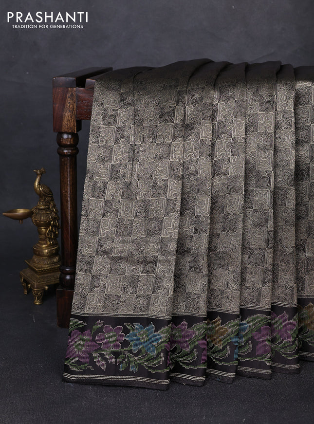 Banarasi silk saree black with allover brocade weaves and mina border
