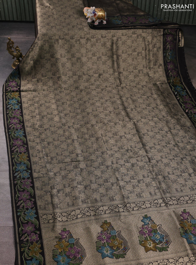 Banarasi silk saree black with allover brocade weaves and mina border