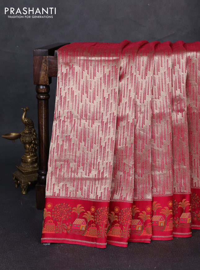 Banarasi silk saree pink with allover brocade weaves and mina border