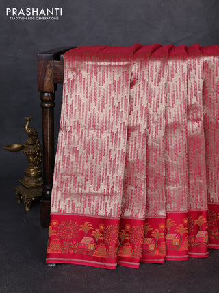 Banarasi silk saree pink with allover brocade weaves and mina border