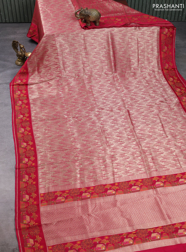 Banarasi silk saree pink with allover brocade weaves and mina border