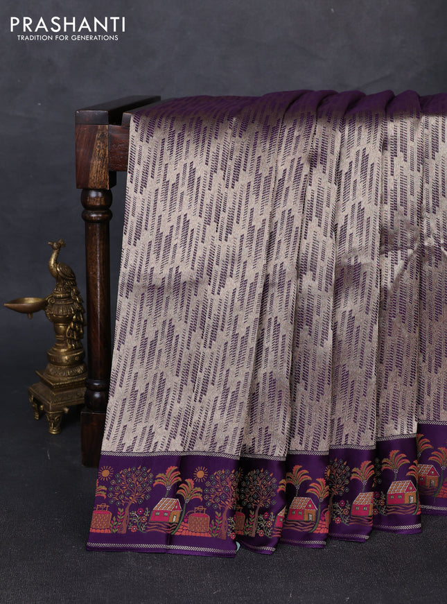 Banarasi silk saree violet with allover brocade weaves and mina border