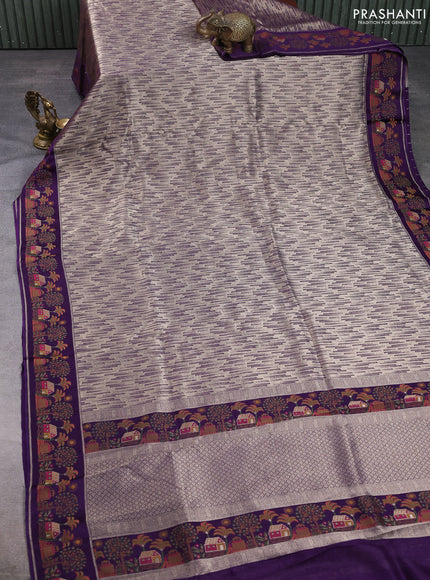 Banarasi silk saree violet with allover brocade weaves and mina border