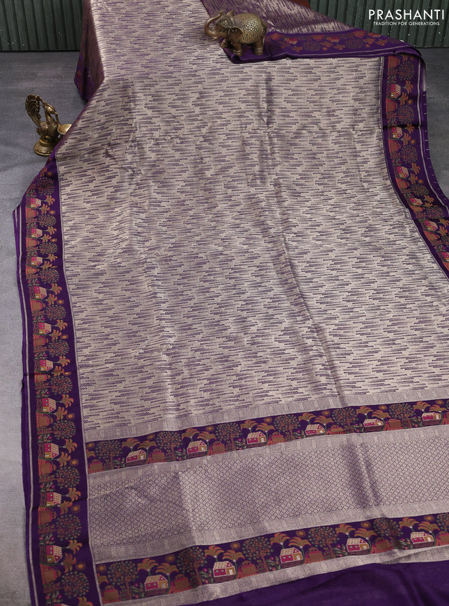 Banarasi silk saree violet with allover brocade weaves and mina border