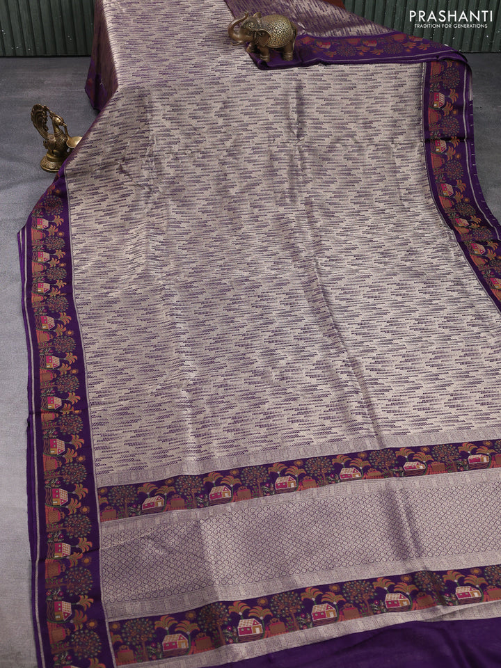Banarasi silk saree violet with allover brocade weaves and mina border