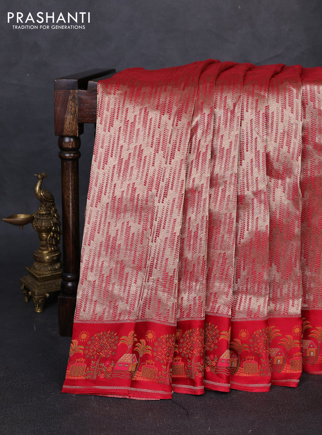 Banarasi silk saree red with allover brocade weaves and mina border