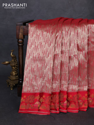 Banarasi silk saree red with allover brocade weaves and mina border