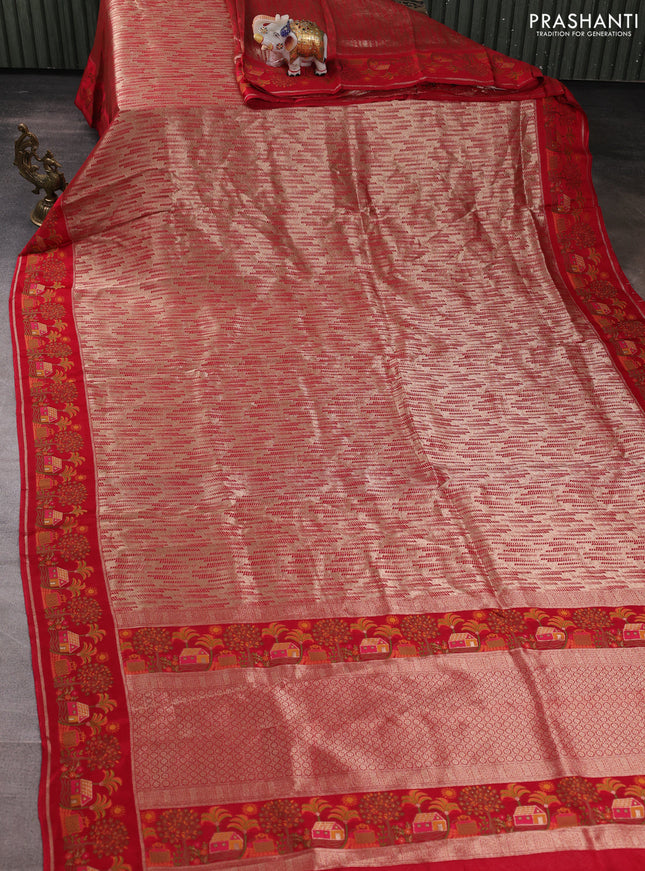 Banarasi silk saree red with allover brocade weaves and mina border