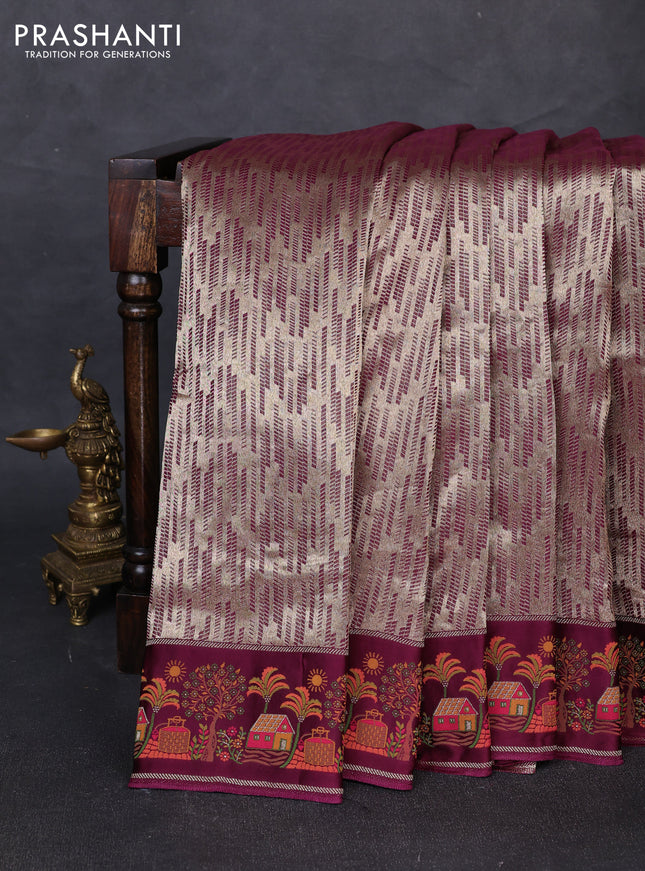 Banarasi silk saree wine with allover brocade weaves and mina border