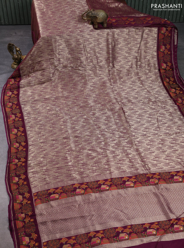 Banarasi silk saree wine with allover brocade weaves and mina border