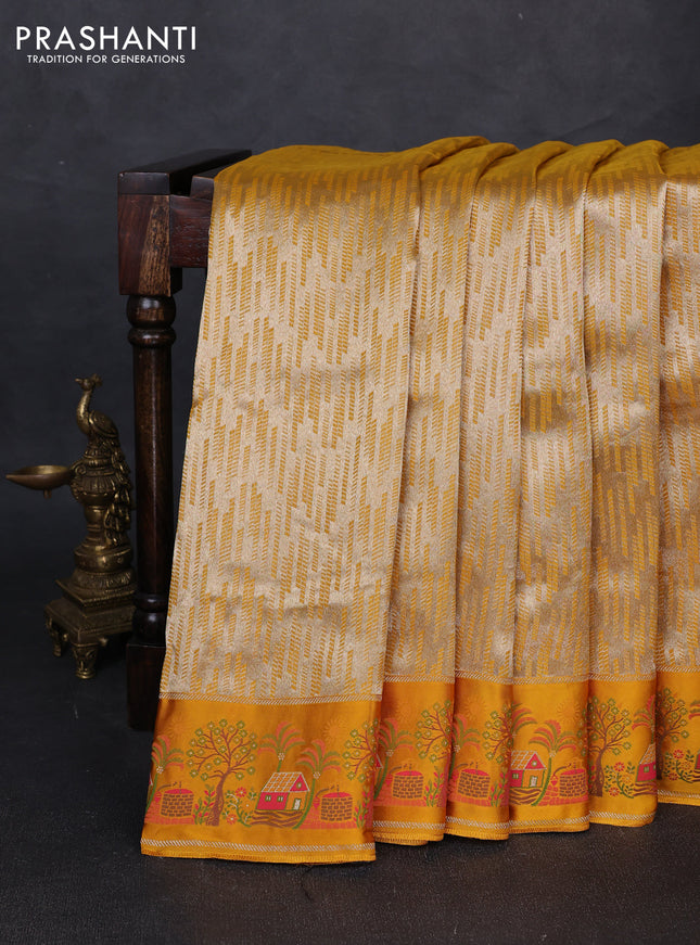 Banarasi silk saree mustard yellow with allover brocade weaves and mina border