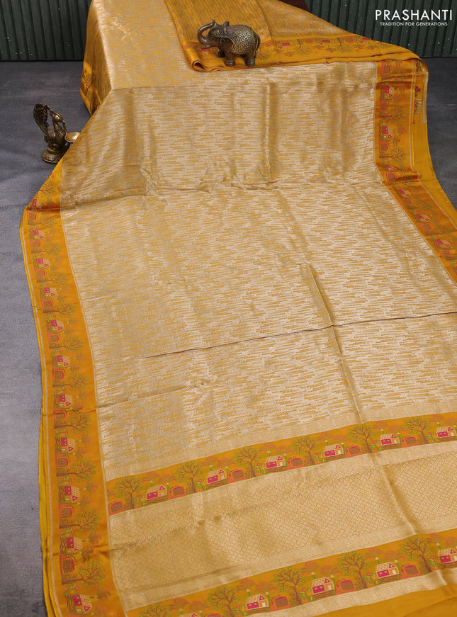 Banarasi silk saree mustard yellow with allover brocade weaves and mina border