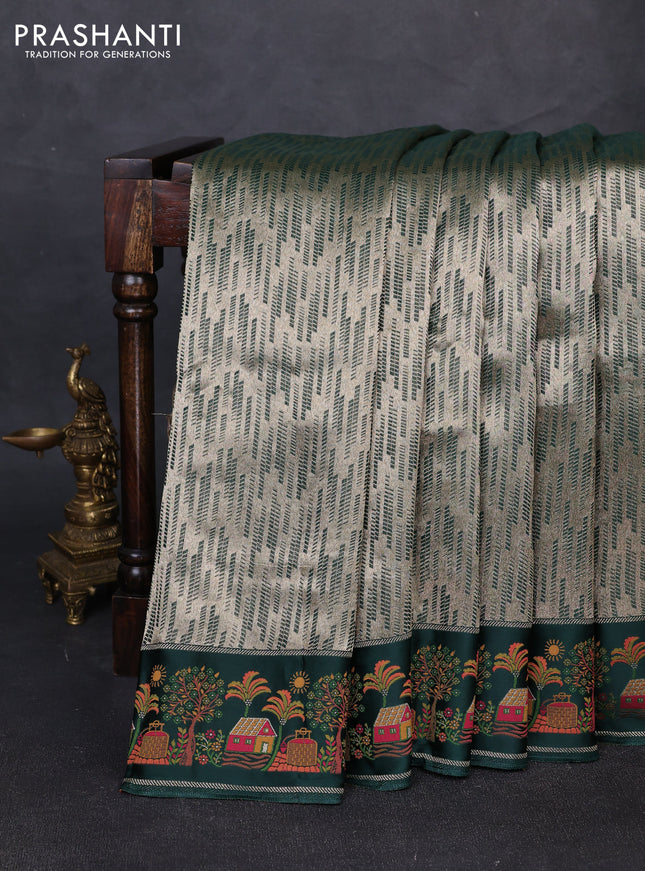 Banarasi silk saree green with allover brocade weaves and mina border
