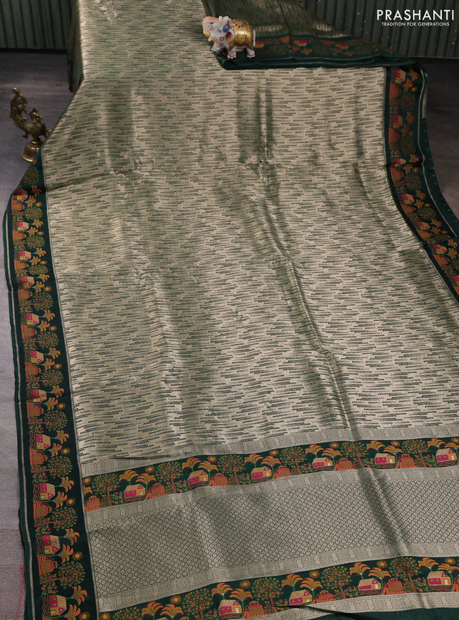Banarasi silk saree green with allover brocade weaves and mina border