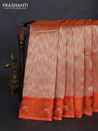Banarasi silk saree orange with allover brocade weaves and mina border