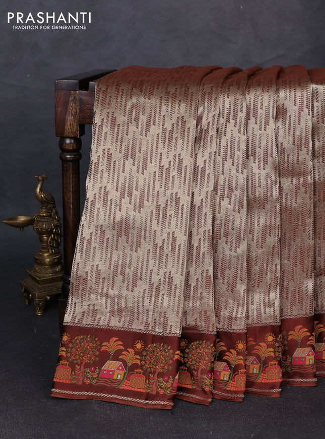 Banarasi silk saree brown with allover brocade weaves and mina border