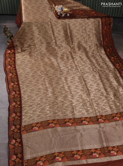 Banarasi silk saree brown with allover brocade weaves and mina border