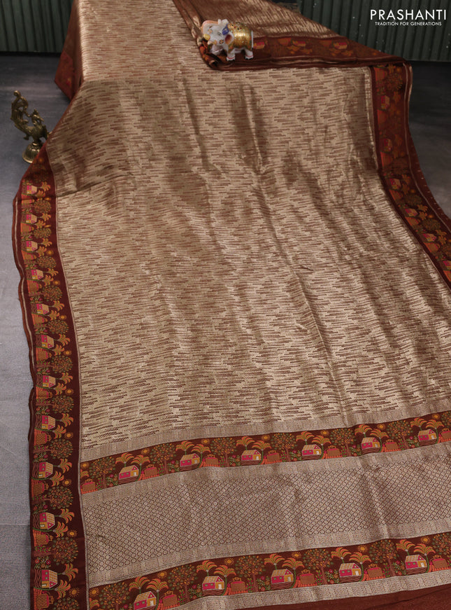 Banarasi silk saree brown with allover brocade weaves and mina border