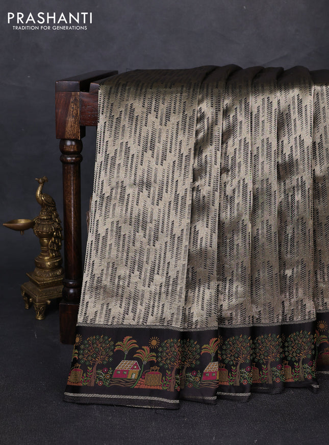 Banarasi silk saree black with allover brocade weaves and mina border