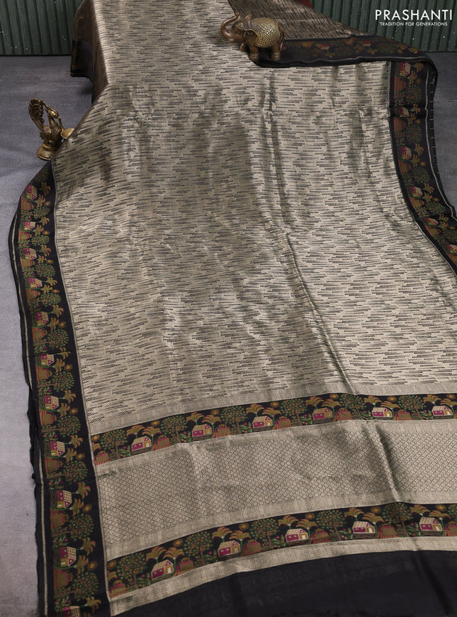 Banarasi silk saree black with allover brocade weaves and mina border