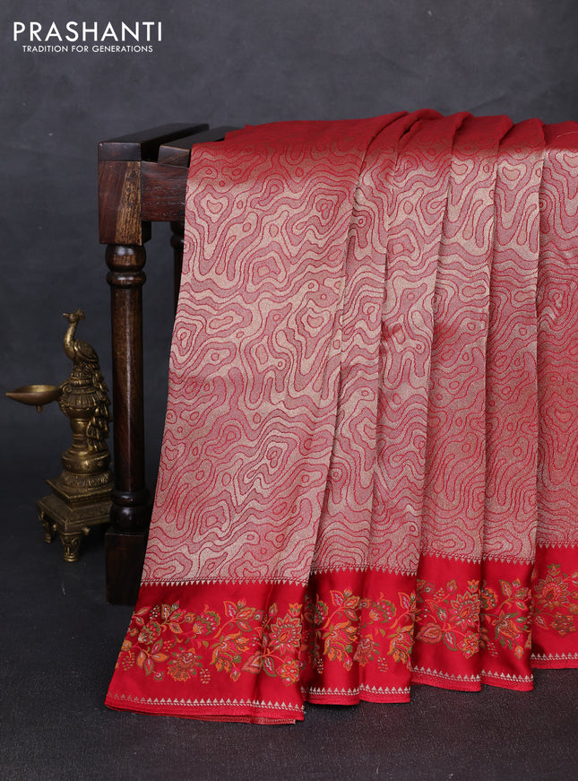 Banarasi silk saree red with allover brocade weaves and mina border