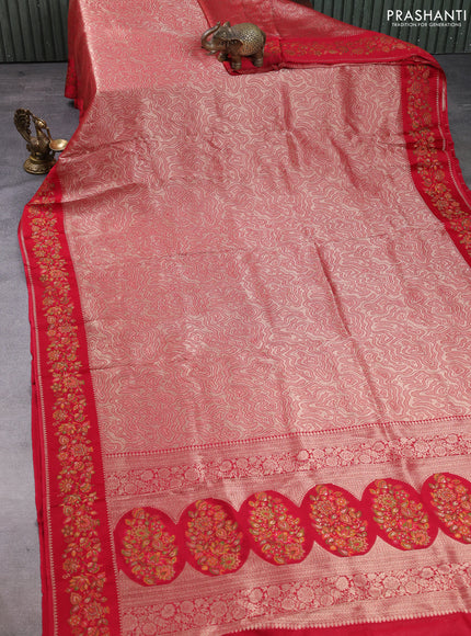 Banarasi silk saree red with allover brocade weaves and mina border