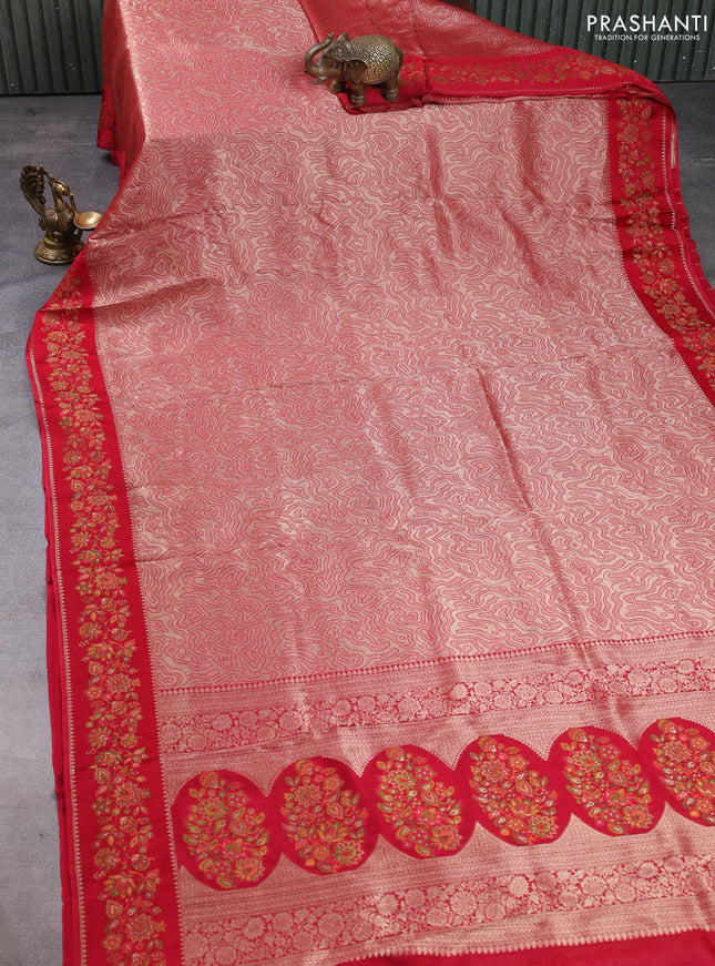 Banarasi silk saree red with allover brocade weaves and mina border