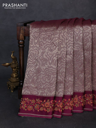 Banarasi silk saree wine with allover brocade weaves and mina border