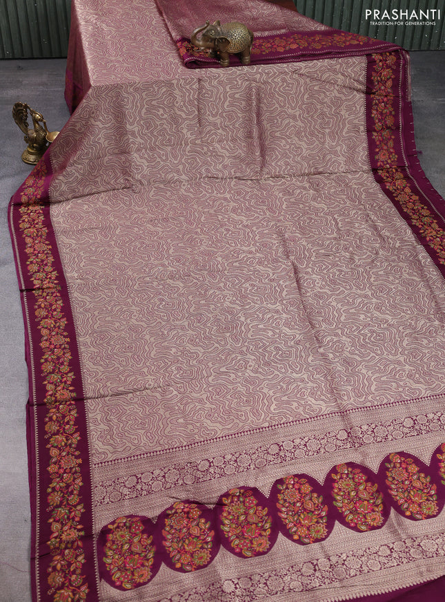 Banarasi silk saree wine with allover brocade weaves and mina border