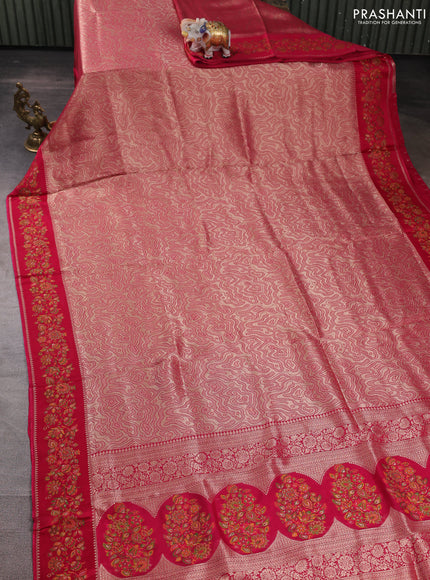 Banarasi silk saree pink with allover brocade weaves and mina border