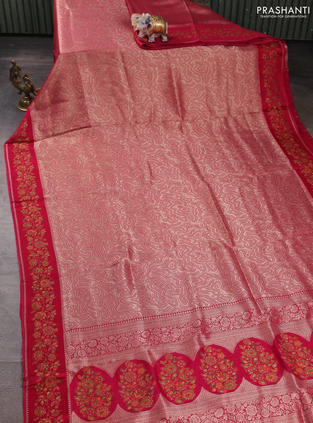 Banarasi silk saree pink with allover brocade weaves and mina border
