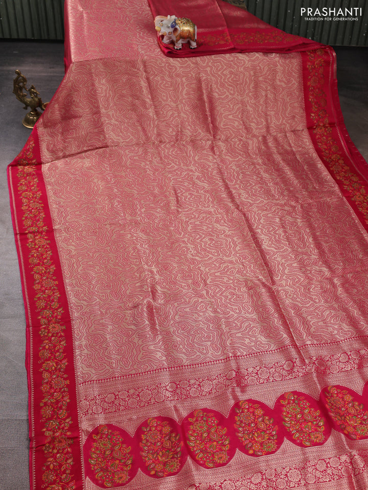 Banarasi silk saree pink with allover brocade weaves and mina border