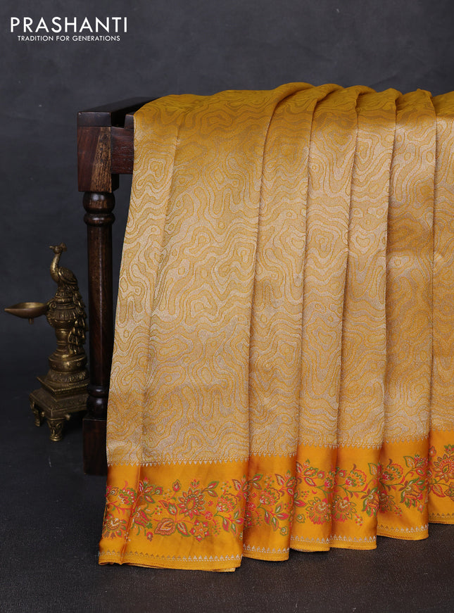 Banarasi silk saree mustard yellow with allover brocade weaves and mina border