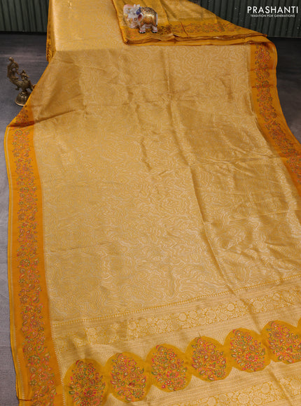Banarasi silk saree mustard yellow with allover brocade weaves and mina border