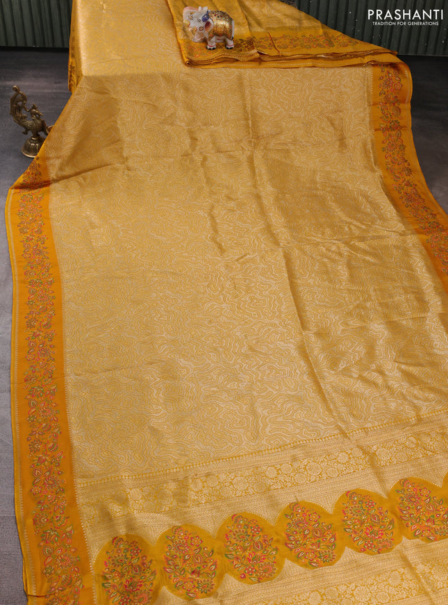 Banarasi silk saree mustard yellow with allover brocade weaves and mina border