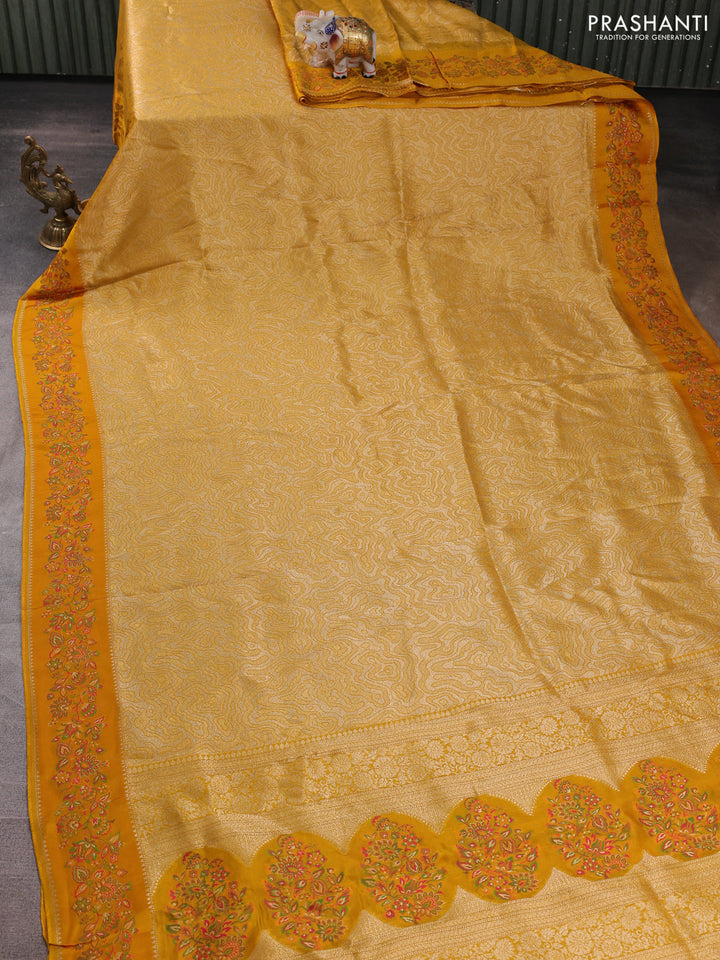 Banarasi silk saree mustard yellow with allover brocade weaves and mina border