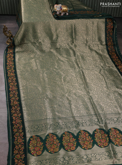 Banarasi silk saree green with allover brocade weaves and mina border