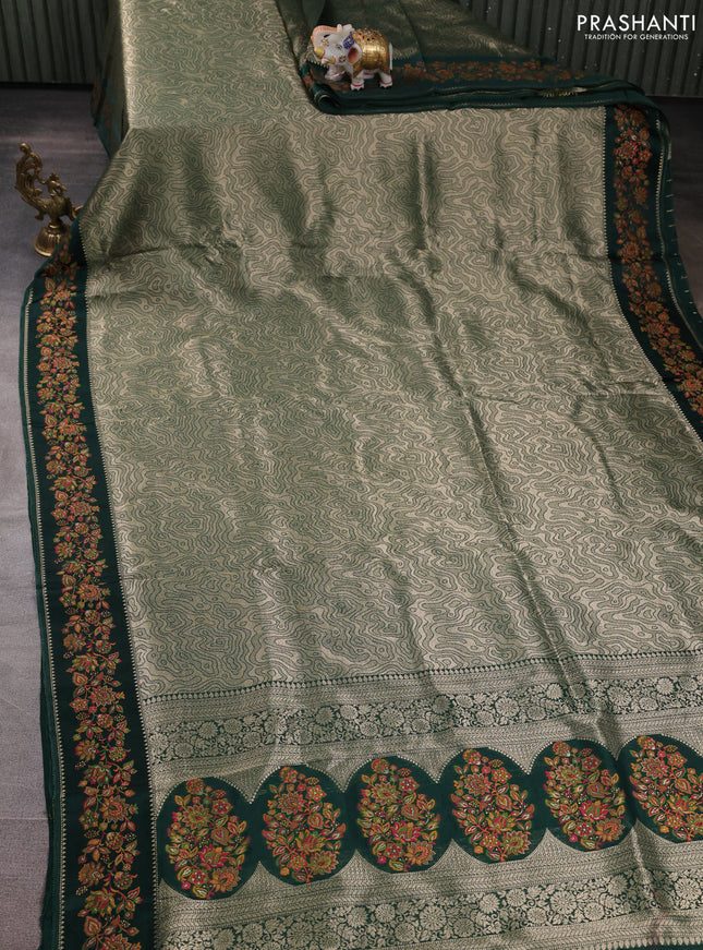 Banarasi silk saree green with allover brocade weaves and mina border