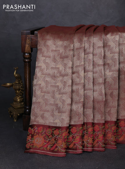 Banarasi silk saree brown with allover brocade weaves and mina border