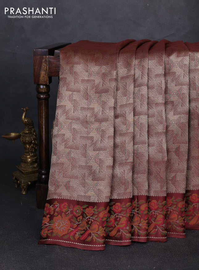 Banarasi silk saree brown with allover brocade weaves and mina border