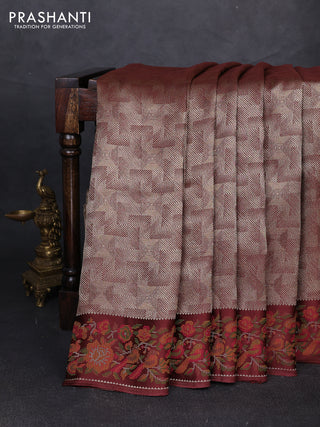 Banarasi silk saree brown with allover brocade weaves and mina border