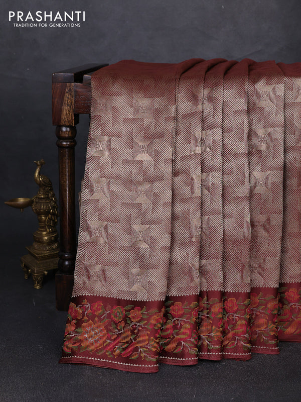Banarasi silk saree brown with allover brocade weaves and mina border