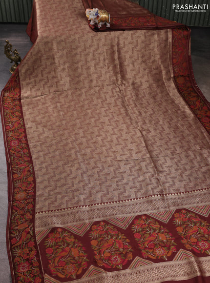 Banarasi silk saree brown with allover brocade weaves and mina border
