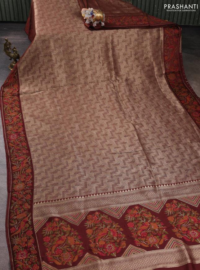 Banarasi silk saree brown with allover brocade weaves and mina border