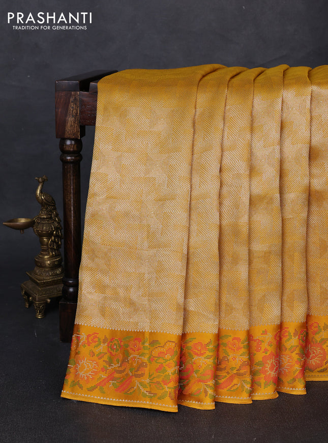 Banarasi silk saree mustard yellow with allover brocade weaves and mina border